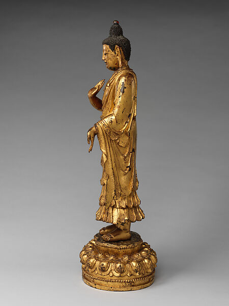 Standing Amitabha Buddha, Gilt copper alloy, China