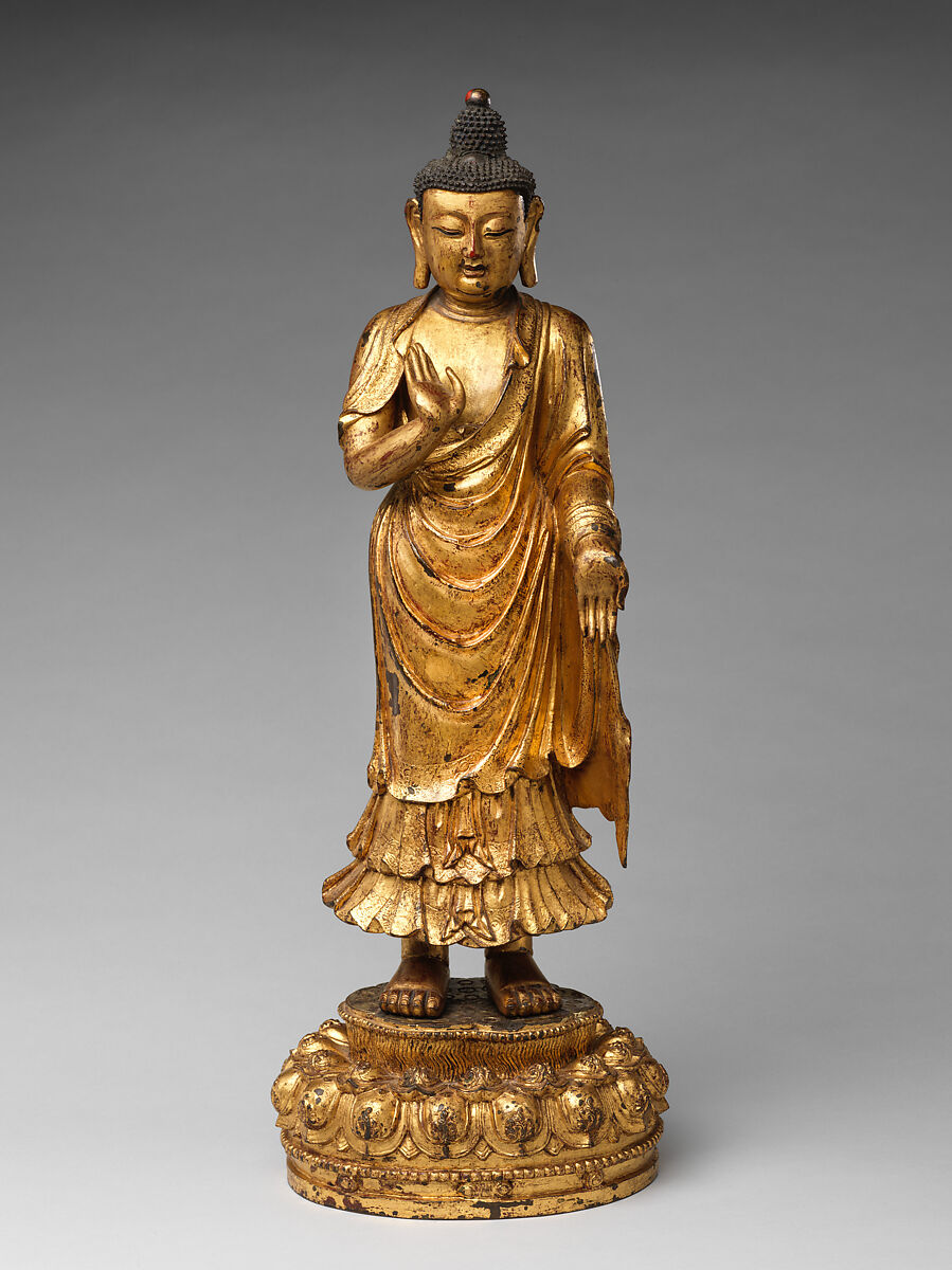 Standing Amitabha Buddha, Gilt copper alloy, China