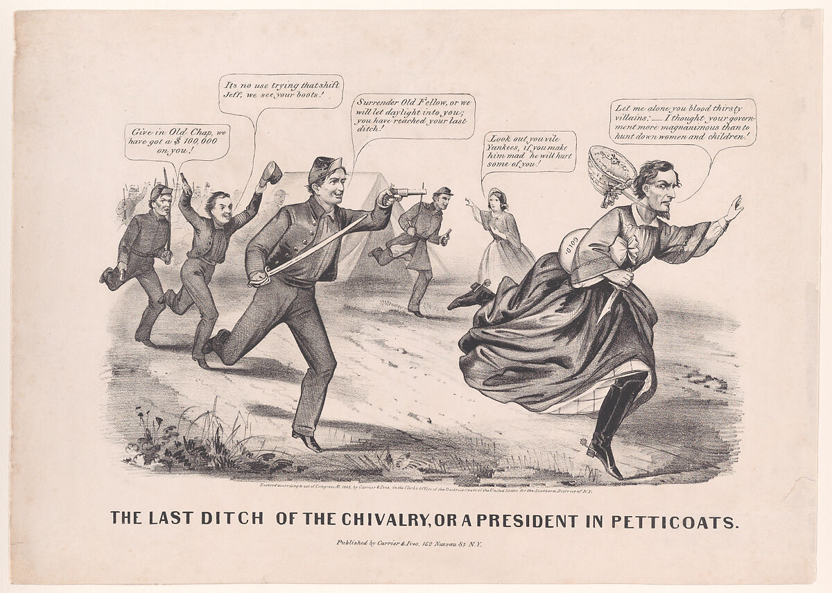 The Last Ditch of the Chivalry, or a President in Petticoats, Currier &amp; Ives (American, active New York, 1857–1907), Lithograph 
