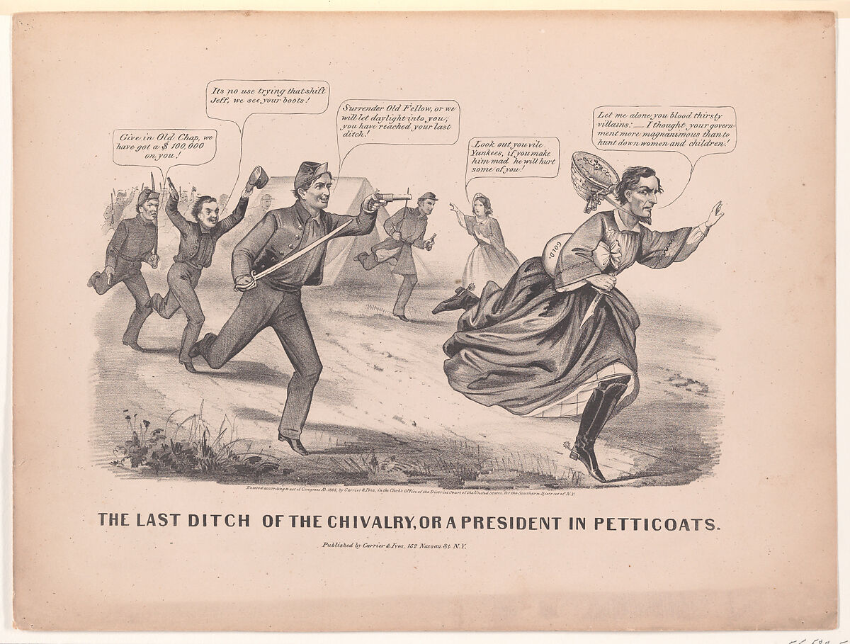 The Last Ditch of the Chivalry, or a President in Petticoats, Currier &amp; Ives (American, active New York, 1857–1907), Lithograph 