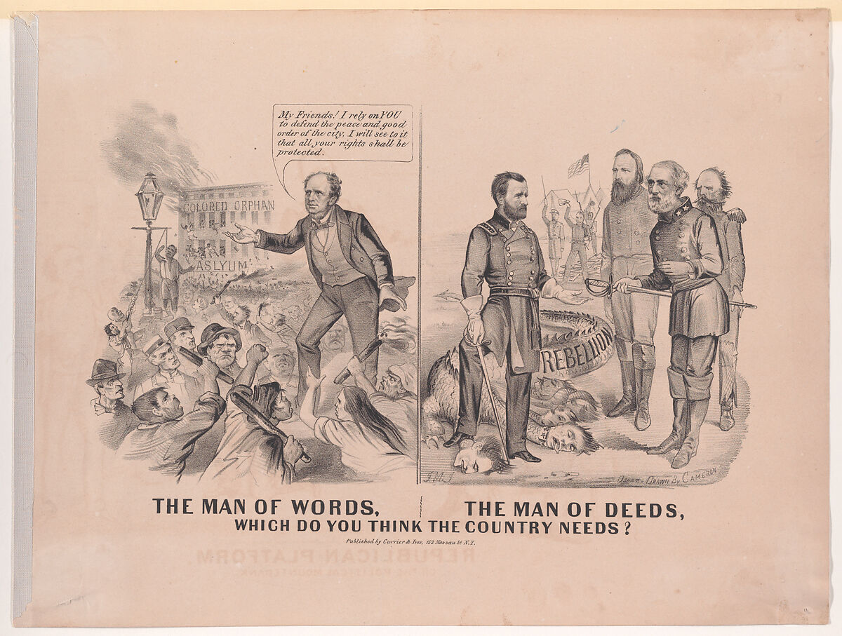 The Man of Words, The Man of Deeds, Which Do You Think the Country Needs?, After John Cameron (American, born Scotland, ca. 1828–after 1896 New York), Lithograph 