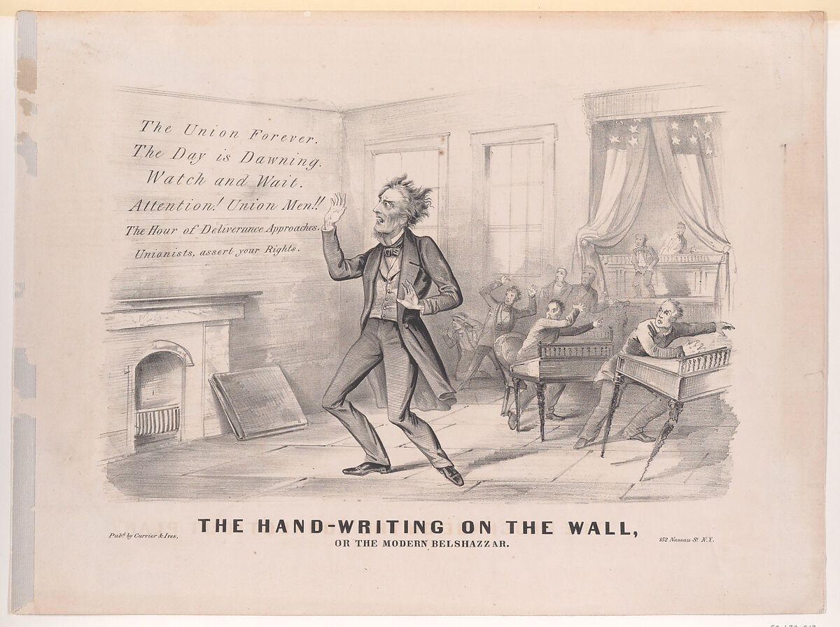 The Hand-Writing On the Wall, Or the Modern Belshazzar, Currier &amp; Ives (American, active New York, 1857–1907), Lithograph 