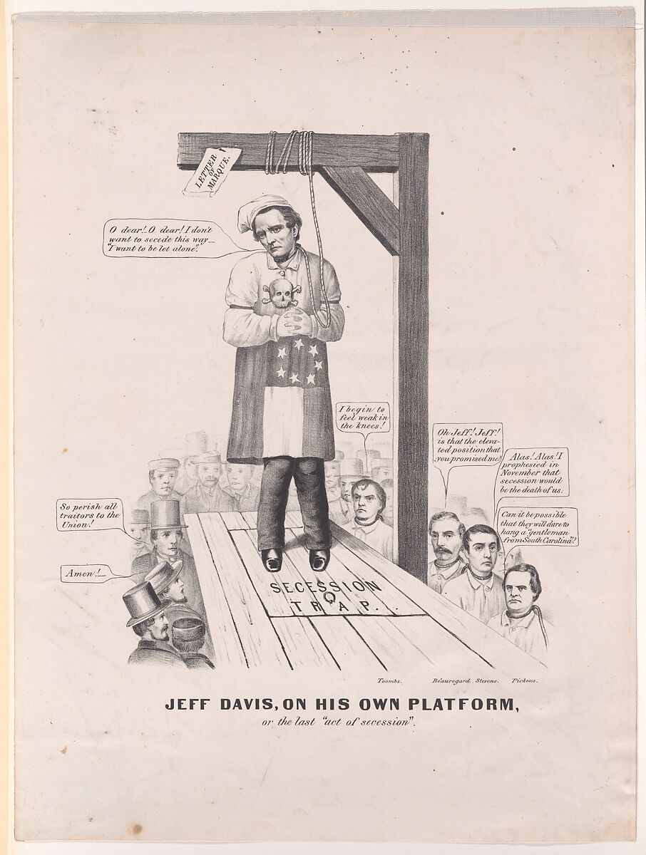 Jeff Davis on His Own Platform, or the Last "Act of Secession", Probably published by Currier &amp; Ives (American, active New York, 1857–1907), Lithograph 