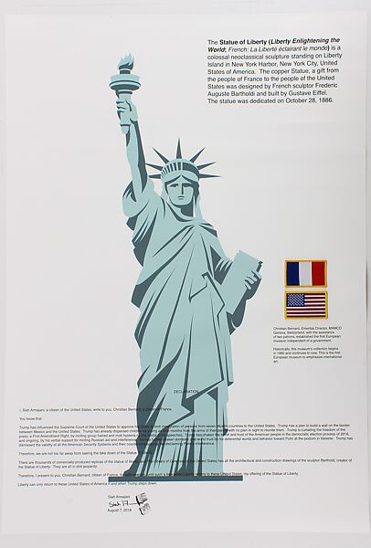 Statue of Liberty, Siah Armajani (Iranian, Tehran 1939–2020 Minneapolis, Minnesota), Inkjet print on paper with two fabric patches 
