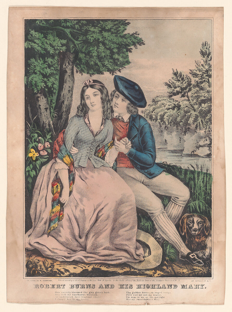 Robert Burns and His Highland Mary, Lithographed and published by Nathaniel Currier (American, Roxbury, Massachusetts 1813–1888 New York), Hand-colored lithograph 