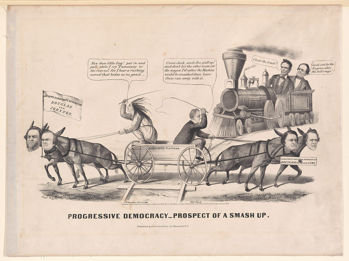 Progressive Democracy – Prospect of a Smash Up, Probably after Louis Maurer (American (born Germany), Biebrich 1832–1932 New York), Hand-colored lithograph 