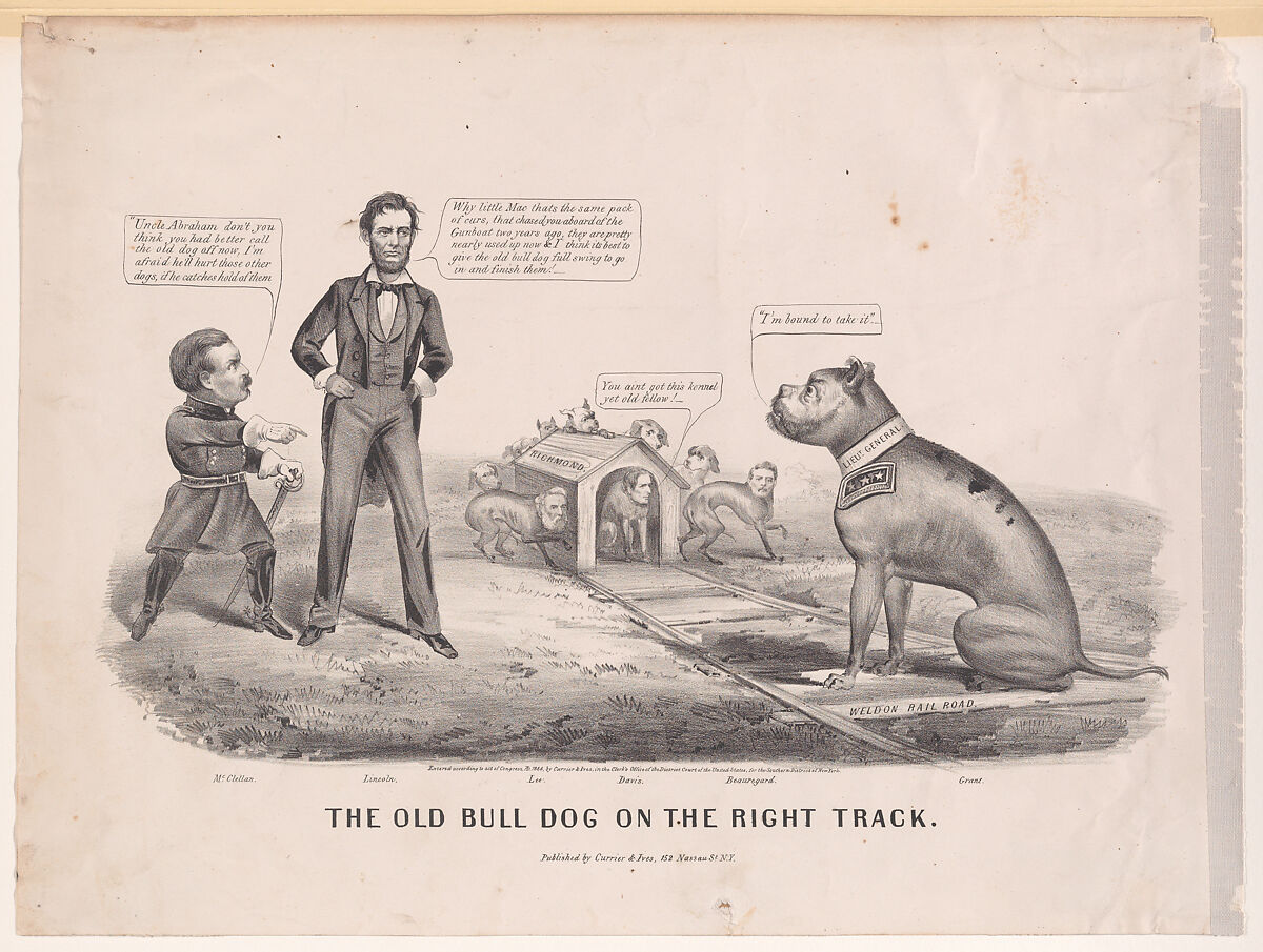 The Old Bull Dog on the Right Track, Currier &amp; Ives (American, active New York, 1857–1907), Lithograph 