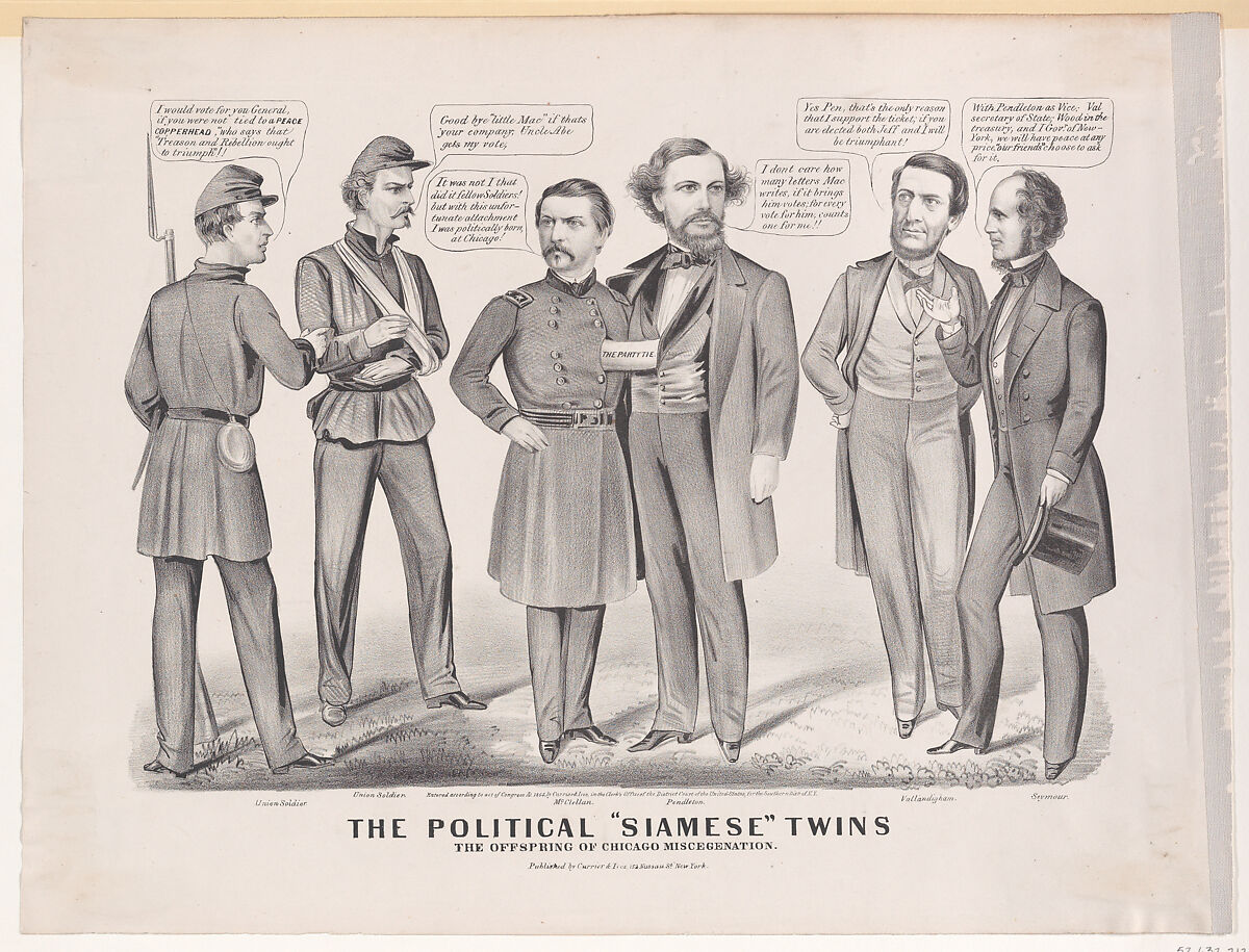 The Political "Siamese" Twins, the offspring of Chicago miscegenation, Currier &amp; Ives (American, active New York, 1857–1907), Lithograph 