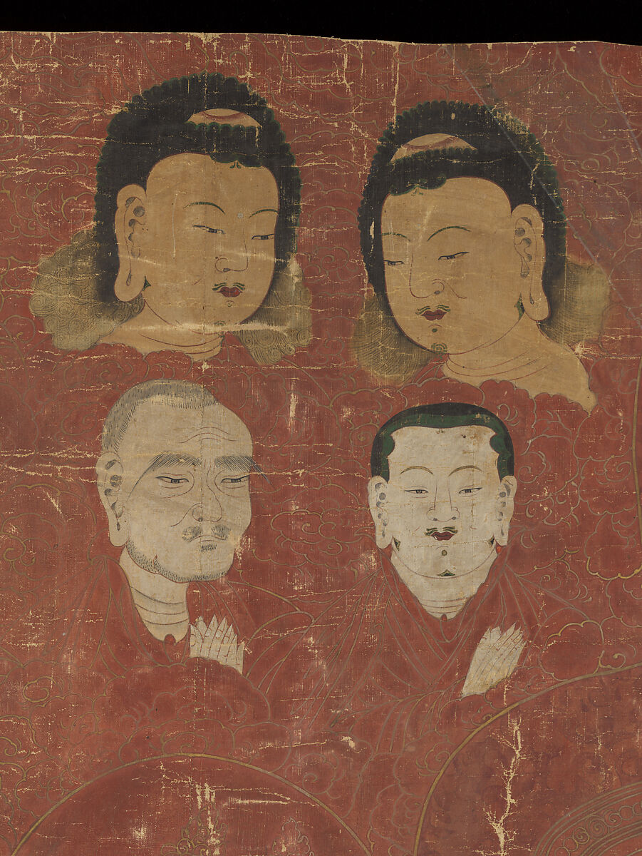 Vulture Peak Assembly, Unidentified artist, Unmounted; ink, gold, silver and white pigment on silk, Korea