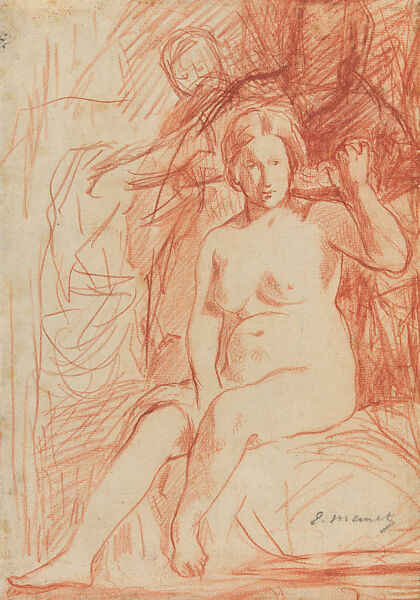 Seated Nude, Edouard Manet  French, Red chalk, French