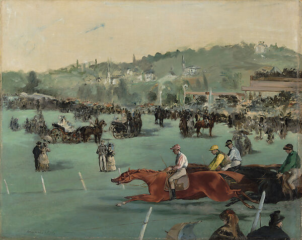 The Races in the Bois de Boulogne, Edouard Manet (French, Paris 1832–1883 Paris), Oil on canvas, French 