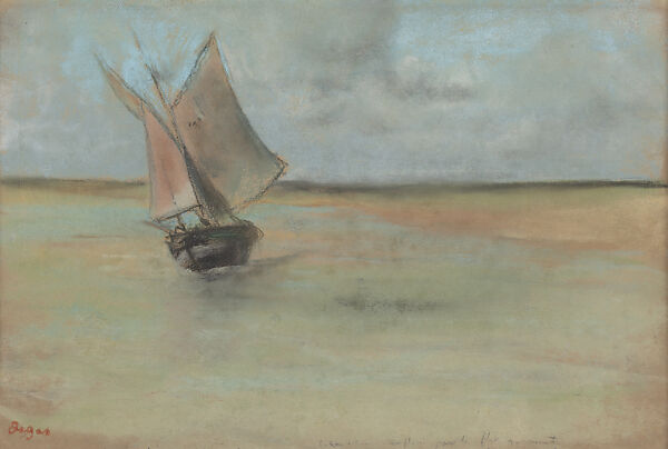 Fishing Boat at the Entrance to the Port of Dives, Edgar Degas  French, Pastel and charcoal, French