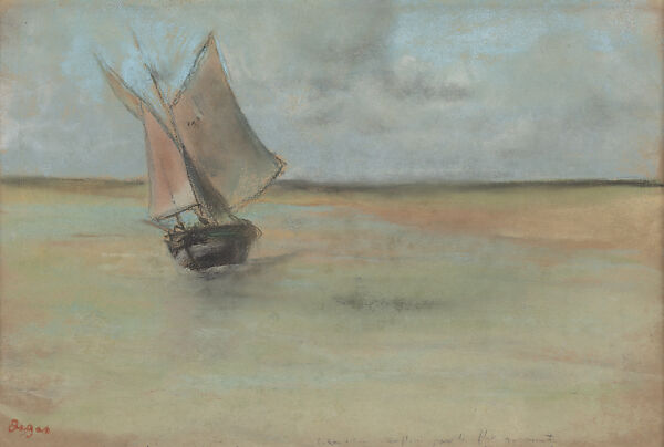 Fishing Boat at the Entrance to the Port of Dives, Edgar Degas  French, Pastel and charcoal, French