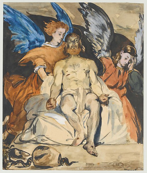 The Dead Christ with Angels, Edouard Manet  French, Graphite, watercolor, gouache, pen and India ink, French