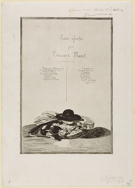 Hat and Guitar, Frontispiece for an Edition of Fourteen Etchings, Edouard Manet (French, Paris 1832–1883 Paris), Etching, aquatint, and drypoint; first state of four, French 