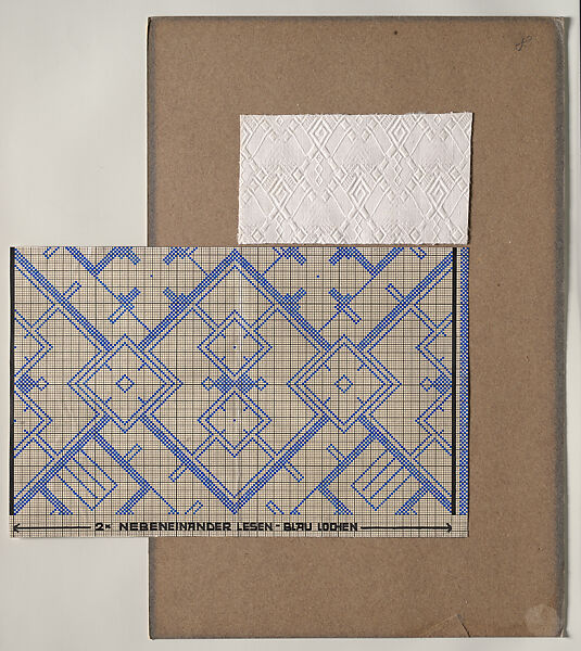 Design for Woven Textile Patterns, Wiener Werkstätte, Ink, watercolor and gouache on white paper or card, fabric swatch 