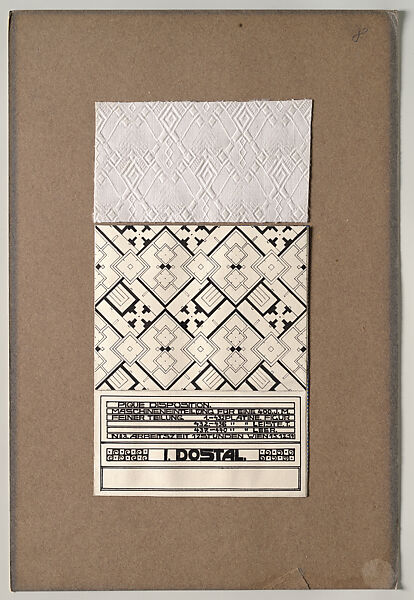 Design for Woven Textile Patterns, Wiener Werkstätte, Ink, watercolor and gouache on white paper or card, fabric swatch