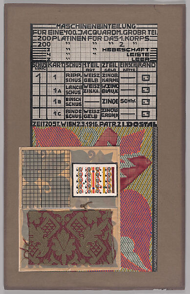 Design for Woven Textile Patterns, Wiener Werkstätte, Ink, watercolor and gouache on white paper or card, tracing paper, fabric swatches 