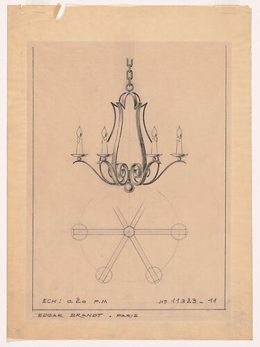 Elevation and Partial Plan for a Wrought-Iron Chandelier with Six Arms (No.11323.11)