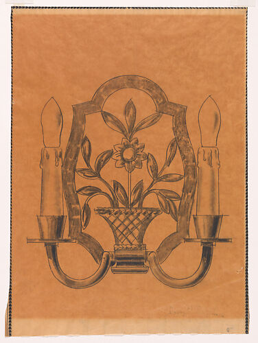 Elevation of a Double Wall Sconce with a Flower in a Basket