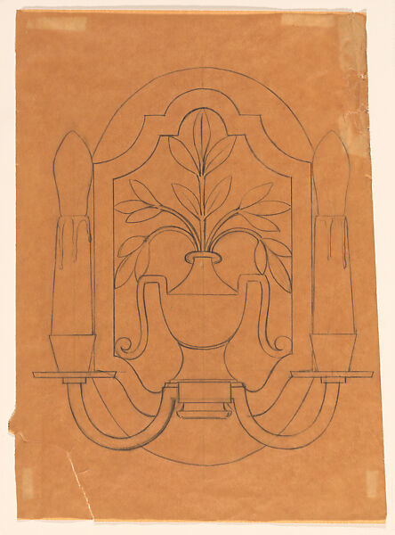 Outline of a Double Wall Sconce with Foliage in a Vase, Edgar Brandt (French, Paris 1880–1960) (and workshop), Black chalk over graphite underdrawing 