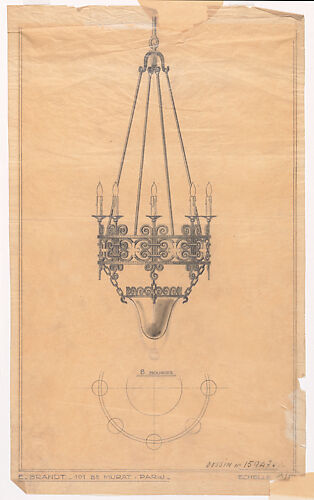 Elevation and Plan for a Chandelier with Eight (Electric?) Candles (No.15947.A)
