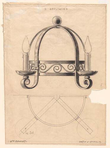 Elevation and Plan for a Semi-Circular Wall Sconce with Two (Electric?) Candles (No.17032.1)