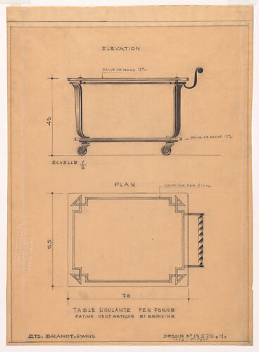Elevation and Plan of a Wrought-Iron Bar Cart (No.17275.1)