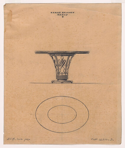Elevation and Plan for an Oval Table with a Wrought-Iron Base (No.14310.3)