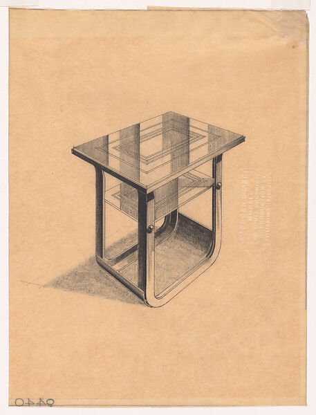 Presentation Drawing for a Side Table with a Wrought-Iron Base and a Glass (?) Top, Edgar Brandt (French, Paris 1880–1960) (and workshop), Black chalk over graphite underdrawing 