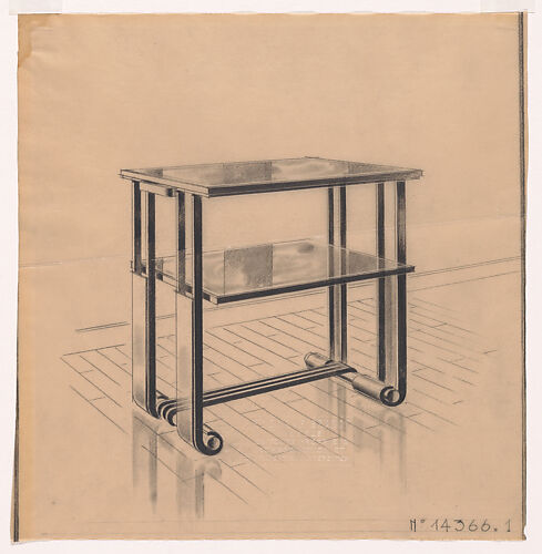 Presentation Drawing for a Tall Side or Serving Table with a Wrought-Iron Base and a Glass Top (No.14366.1)