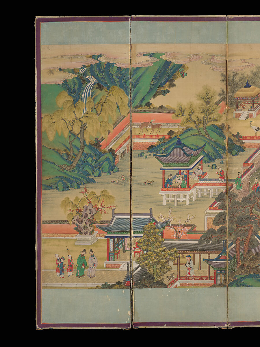 The Banquet of Guo Ziyi, Eight-panel folding screen; ink and color on silk, Korea