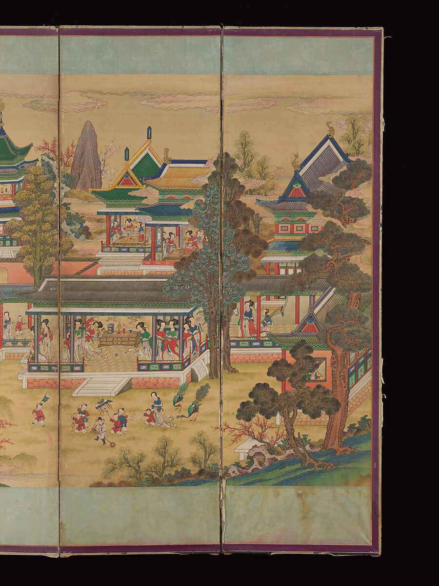 The Banquet of Guo Ziyi, Eight-panel folding screen; ink and color on silk, Korea