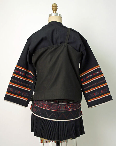 Ensemble, cotton, silk, silver, glass, Thailand (Akha)