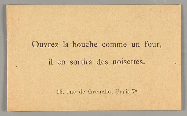 Ouvrez la bouche comme un four, il en sortira des noisettes, Bureau de recherches surréalistes 