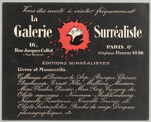 Vous êtes invité à visiter fréquemment la Galerie Surréaliste, 16, rue Jacques Callot (rue de Seine), Paris, Galerie surréaliste 