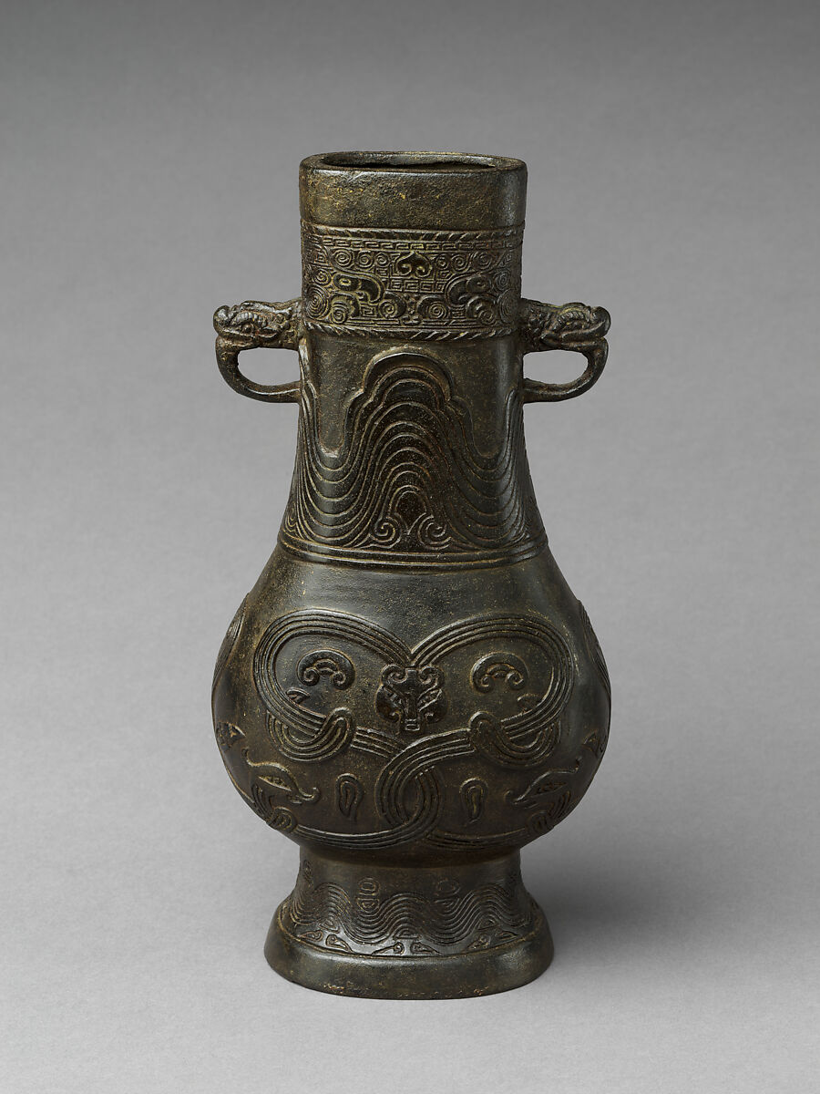 Flower vase with animal-head handles, Copper alloy, China