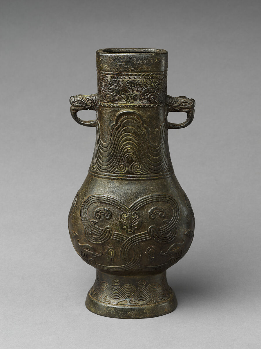 Flower vase with animal-head handles, Copper alloy, China 