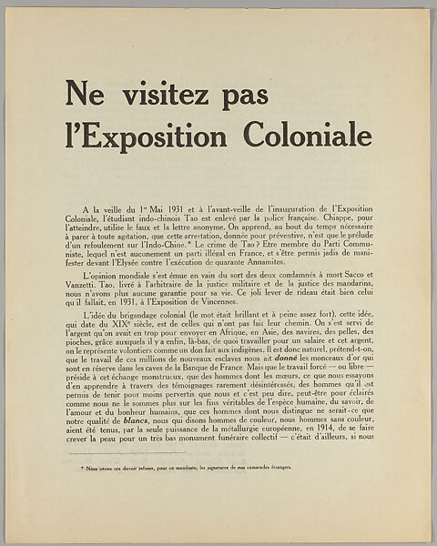 André Breton | Ne visitez pas l'Exposition Coloniale | The Metropolitan ...