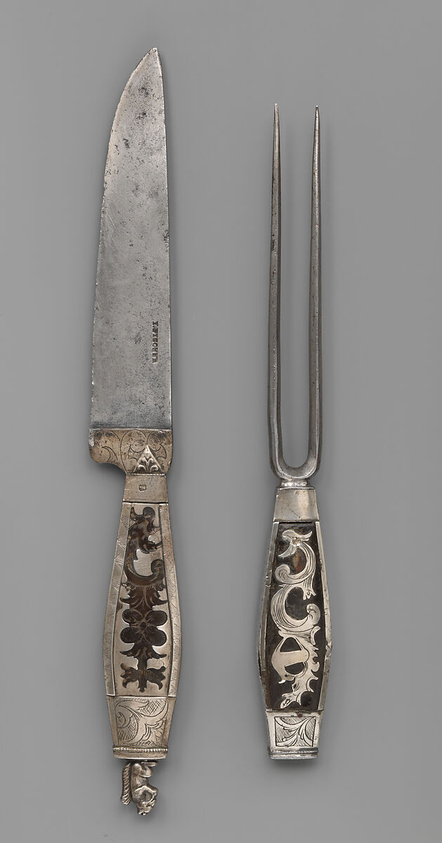 Fork, Steel, silver, leather or wood, Southern German