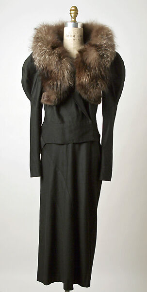 Suit, Attributed to Elsa Schiaparelli (Italian, 1890–1973), wool, fur, French 