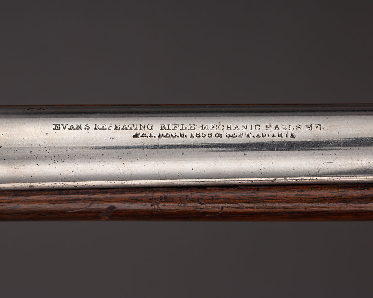Evans Repeating Rifle Co. Transition Model Lever Action Musket, Manufactured by Evans Repeating Rifle Company (American, Mechanic Falls, Maine 1873–1881), Wood, steel, nickel, American, Mechanic Falls, Maine and New York