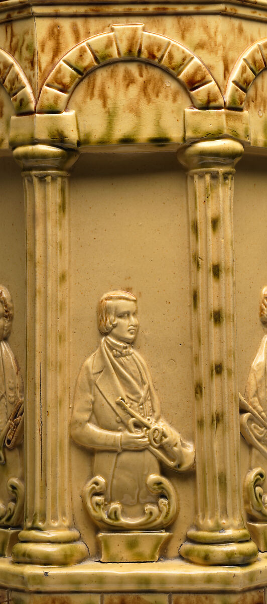 Rockingham “Distin Family Band” garden seat, Designed by Charles Coxon (1805–1868), Yellow earthenware