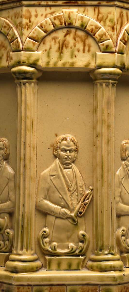 Rockingham “Distin Family Band” garden seat, Designed by Charles Coxon (1805–1868), Yellow earthenware