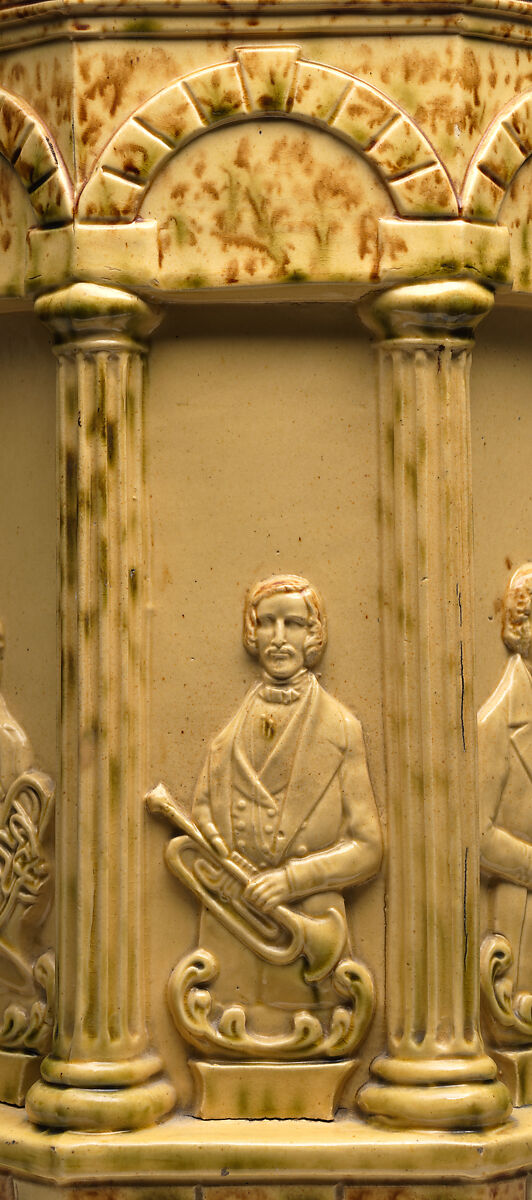 Rockingham “Distin Family Band” garden seat, Designed by Charles Coxon (1805–1868), Yellow earthenware