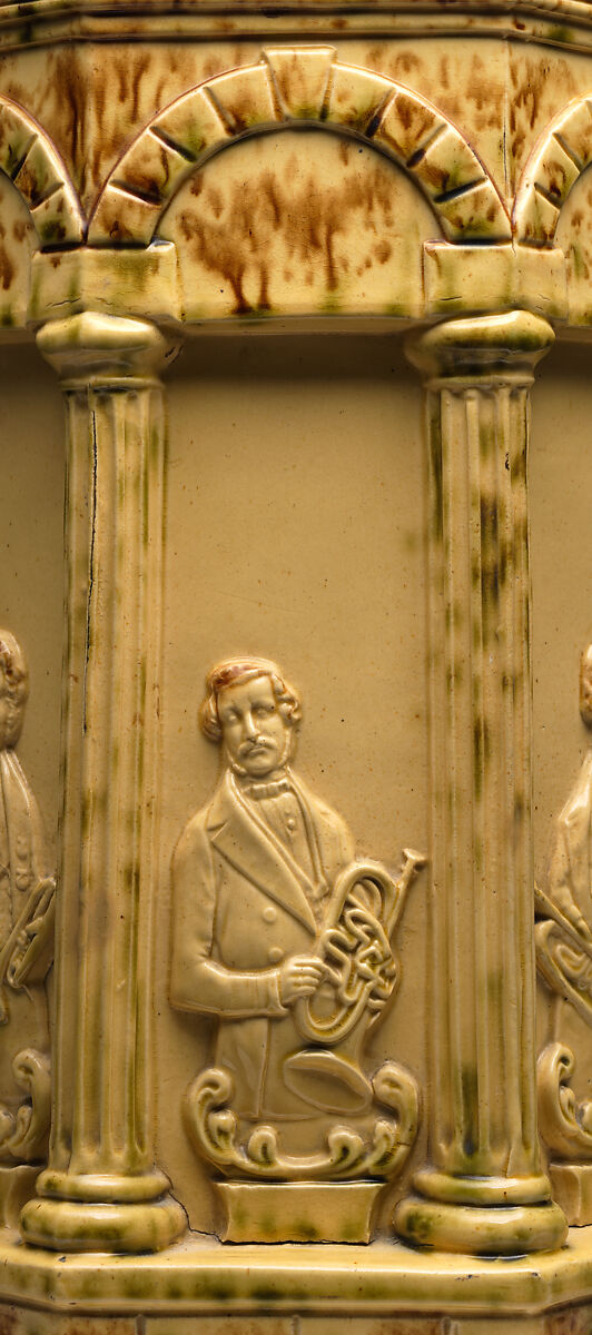 Rockingham “Distin Family Band” garden seat, Designed by Charles Coxon (1805–1868), Yellow earthenware