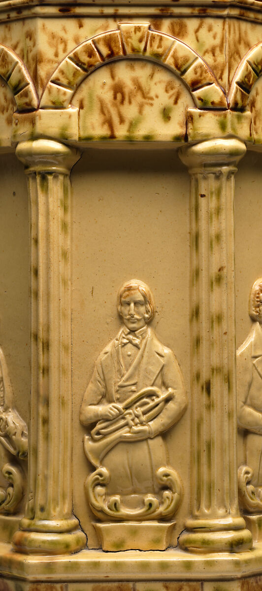 Rockingham “Distin Family Band” garden seat, Designed by Charles Coxon (1805–1868), Yellow earthenware