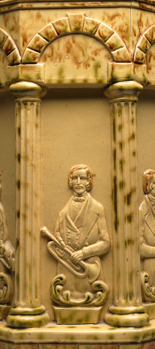 Rockingham “Distin Family Band” garden seat, Designed by Charles Coxon (1805–1868), Yellow earthenware