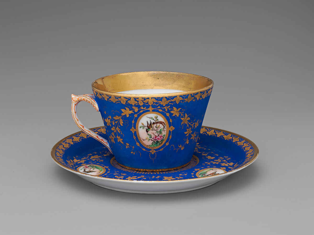 Partial tea set (teapot, sugar bowl, cream pitcher, slop bowl), Union Porcelain Works (American, 1863–1922), Porcelain; allover blue ground with delicate gilded and enamel decoration