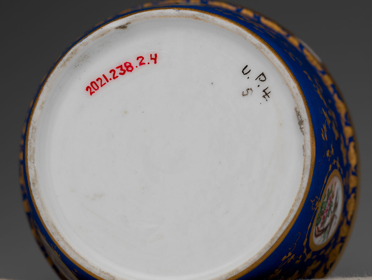 Partial tea set (teapot, sugar bowl, cream pitcher, slop bowl), Union Porcelain Works (American, 1863–1922), Porcelain; allover blue ground with delicate gilded and enamel decoration